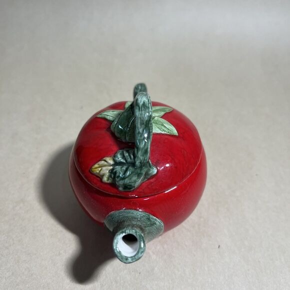 Vintage 2 Russ Miniature Teapot Tomato Garden Festival & Green Cabbage EUC - Picture 3 of 12